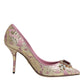 Pink Gold Jacquard Crystal High Heels Pumps Shoes