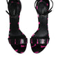 Black Fuchsia Leather DG Heels Sandals Shoes