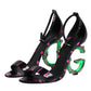 Black Fuchsia Leather DG Heels Sandals Shoes