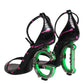 Black Fuchsia Leather DG Heels Sandals Shoes