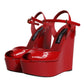 Red Patent Leather Wedges Heels Sandals Shoes