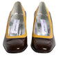 Yellow Brown Leather Block Heel Pumps Shoes