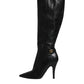 Black Leather Heels Knee High Boots Shoes