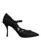 Black Lace Crystals Mary Jane Pumps Shoes