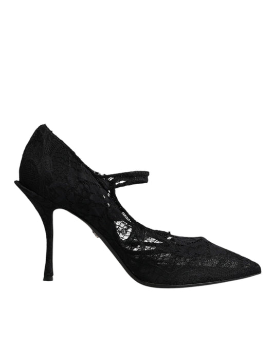 Black Lace Crystals Mary Jane Pumps Shoes