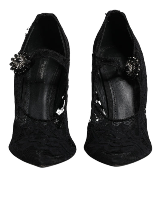 Black Lace Crystals Mary Jane Pumps Shoes