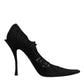 Black Lace Crystals Mary Jane Pumps Shoes