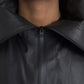 Black Leather Hooded Men Trenchcoat Jacket