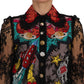 Floral Lace Embroidered Blouse with Crystals