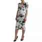 White Roses Print Stretch Silk Pleated Dress