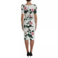 White Roses Print Stretch Silk Pleated Dress