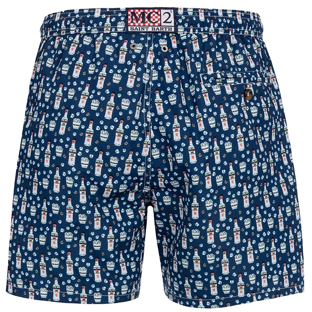 Blue Polyester Men's Swim Trunk