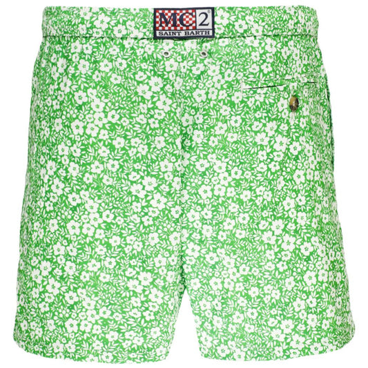 Green Polyester Men Swim Trunk