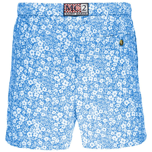 Light Blue Polyester Men's Swim Trunk