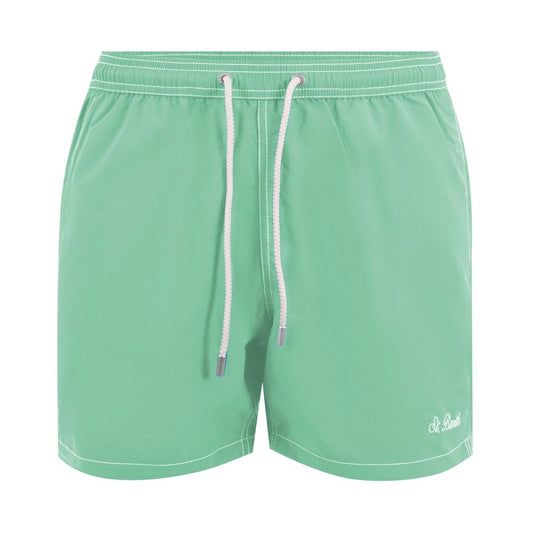 Green Polyester Men Swim Boxer