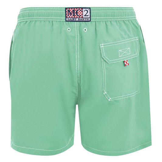 Green Polyester Men Swim Boxer