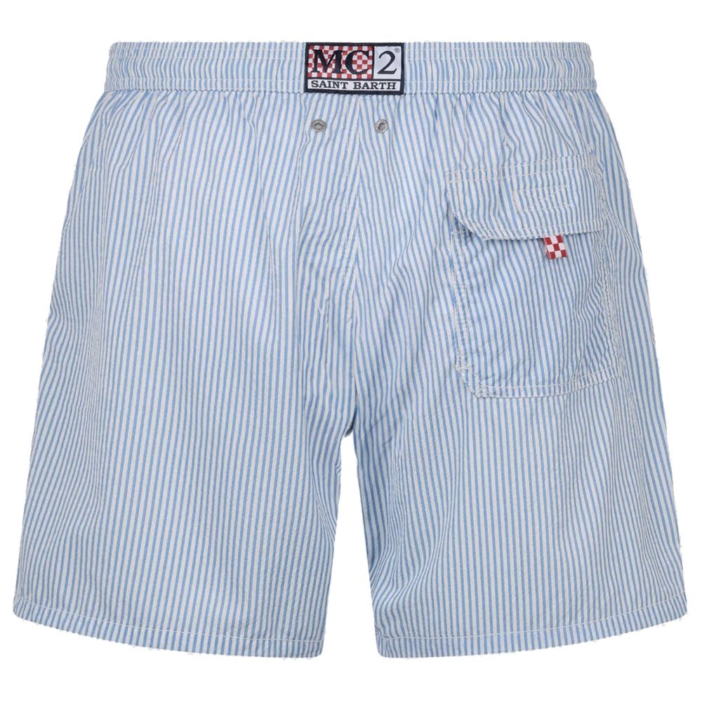 Light Blue Polyester Men Swimwear