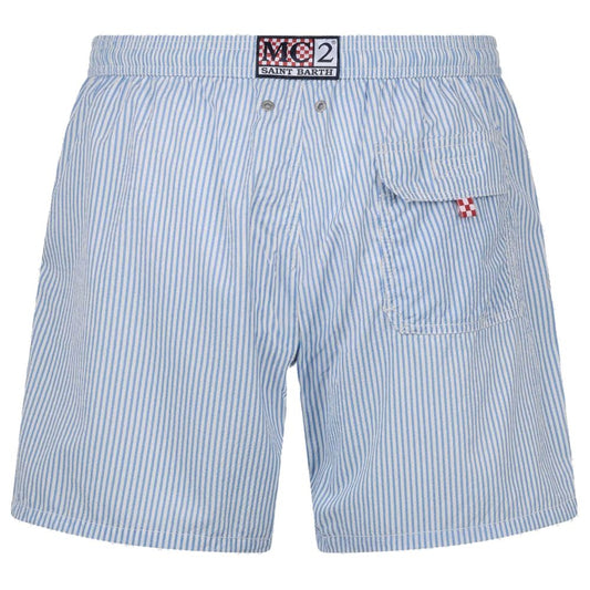 Light Blue Polyester Men Swimwear