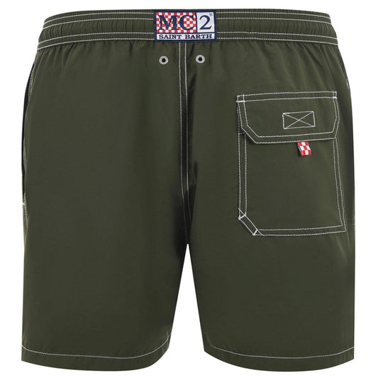 Green Polyester Men's Swim Trunks