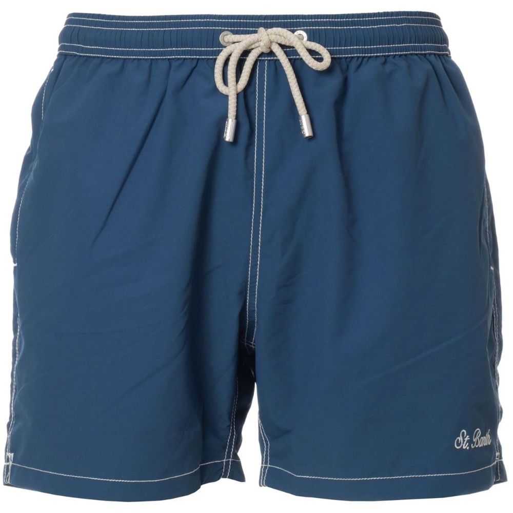 Blue Polyester Men's Swim Trunks