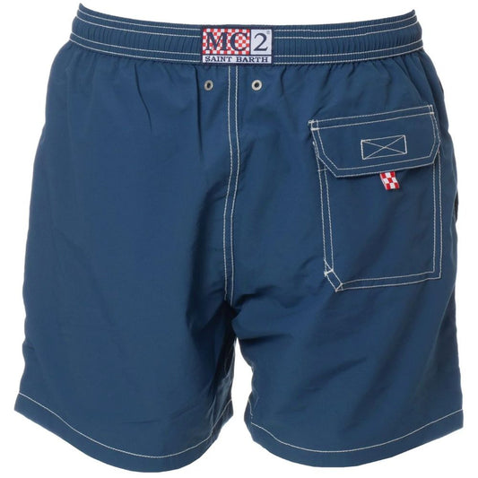 Blue Polyester Men's Swimwear Trunk