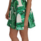 Elegant Green Banana Leaf Print A-Line Dress