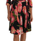 Elegant Black Shift Dress with Pink Tulips Print