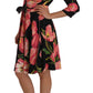 Elegant Black Shift Dress with Pink Tulips Print