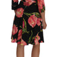 Elegant Black Shift Dress with Pink Tulips Print