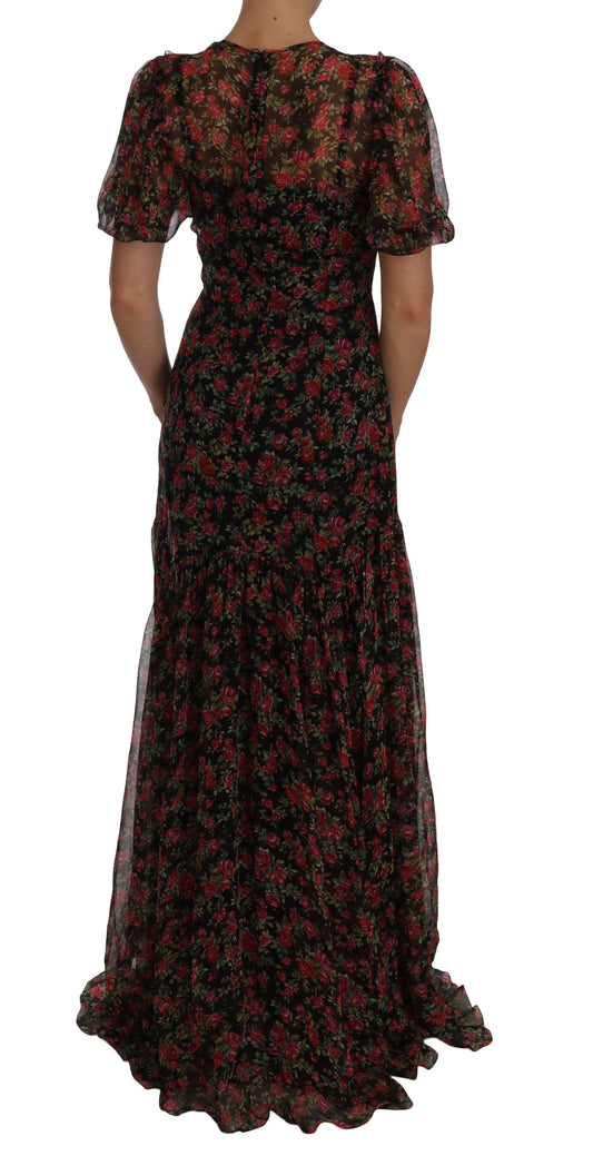 Elegant Floral A-Line Silk Dress