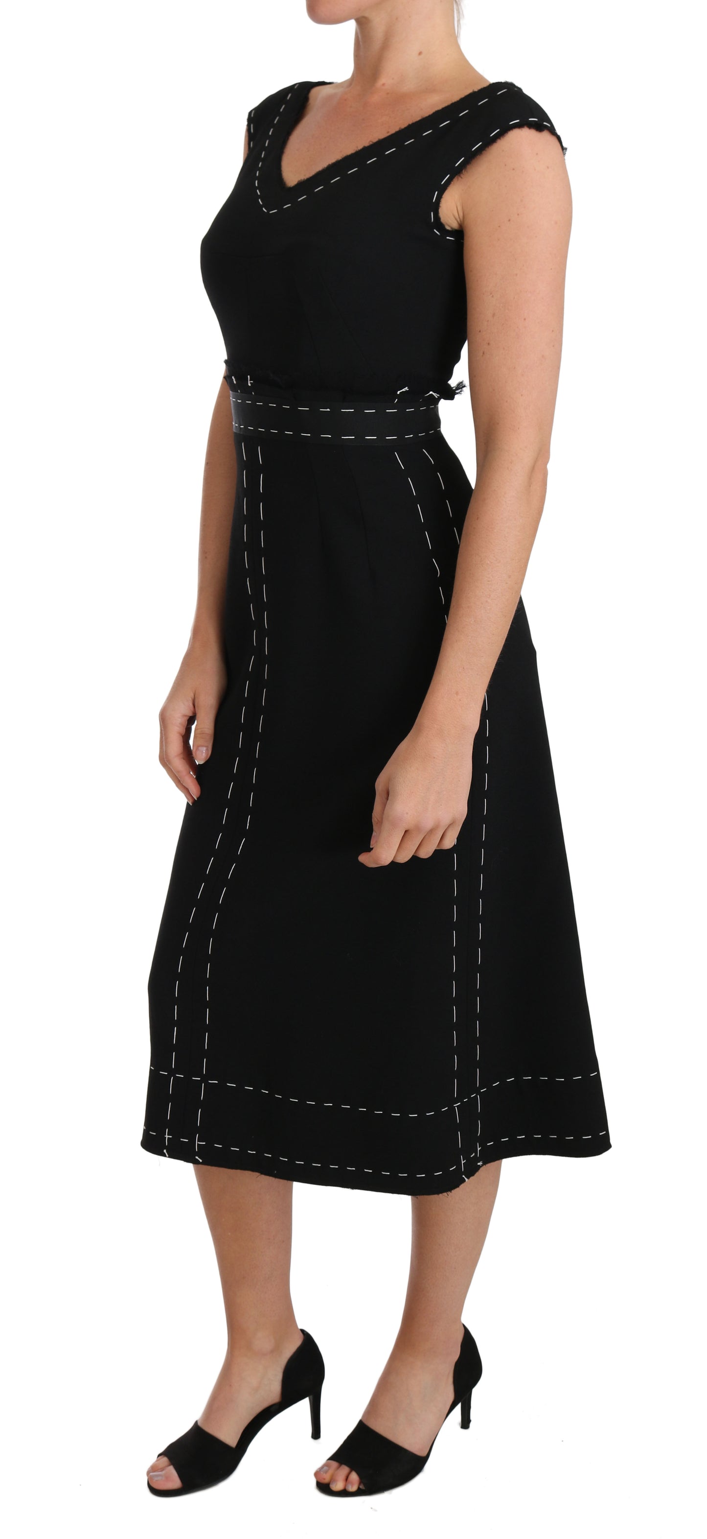 Elegant Black Sheath Wool Dress