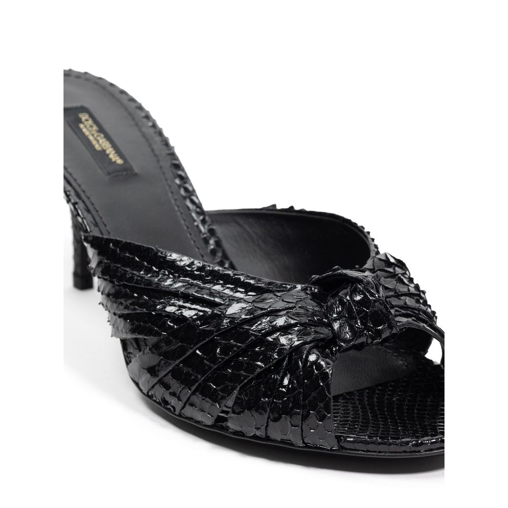 Black Leather Di Pitone Sandal