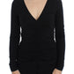 Elegant V-Neck Black Viscose Blend Sweater