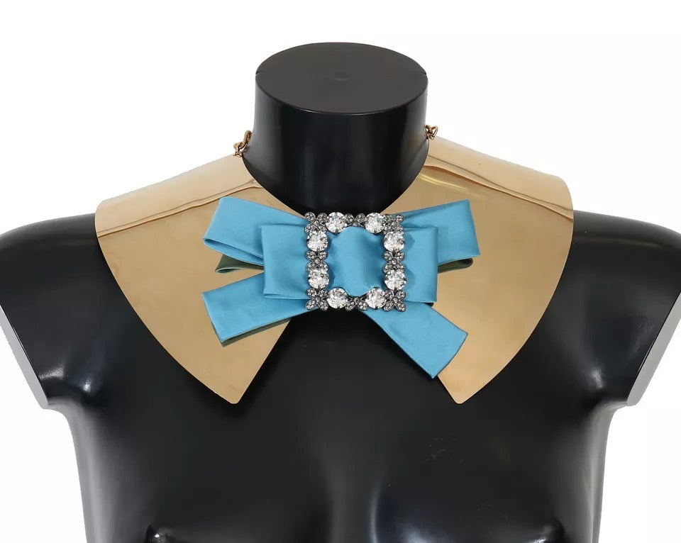 Gold Bow Crystal Embellished Runway Collar Necklace