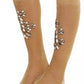 Gold Stretch Floral Clear Crystal Stocking Socks