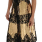 Gold Strapless Sequin Embellished Lace Dress