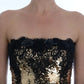 Gold Strapless Sequin Embellished Lace Dress