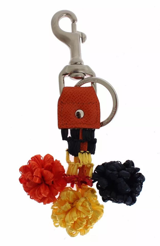 Red Yellow Raffia Leather Clasp Finder Keyring Keychain