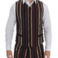 Multicolor Striped Runway 3 Piece Slim Fit Vest Suit