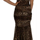 Brown Leopard Silk Chiffon Ruched Mermaid Maxi Dress