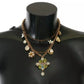 Gold Brass Crystal Floral Statement Charms Necklace