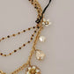 Gold Brass Crystal Floral Statement Charms Necklace