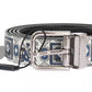 White Blue Silk Bowtie Leather Belt Gift Box Set