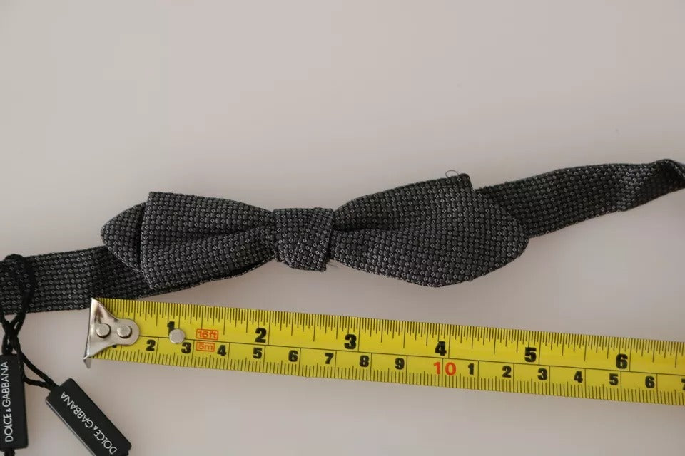 Gray Silk Patterned Mens Necktie Bow Tie