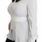 Black White Decorative Buttons Tops Shirt Blouse