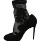 Black Tulle Stretch Floral Booties Shoes