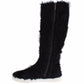 Elegant Black Fur Leather Flat Sneaker Boots