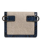 Beige Blue Leather Canvas Bifold Crossbody Bag