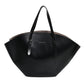 Black Leather Logo Shoulder Strap Shopping Tote Bag