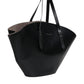 Black Leather Logo Shoulder Strap Shopping Tote Bag